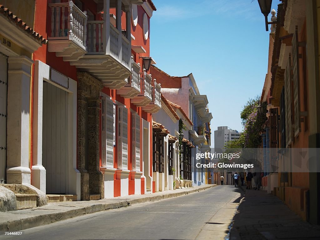 Buildings on both sides of a road, Cartagena, Colombia