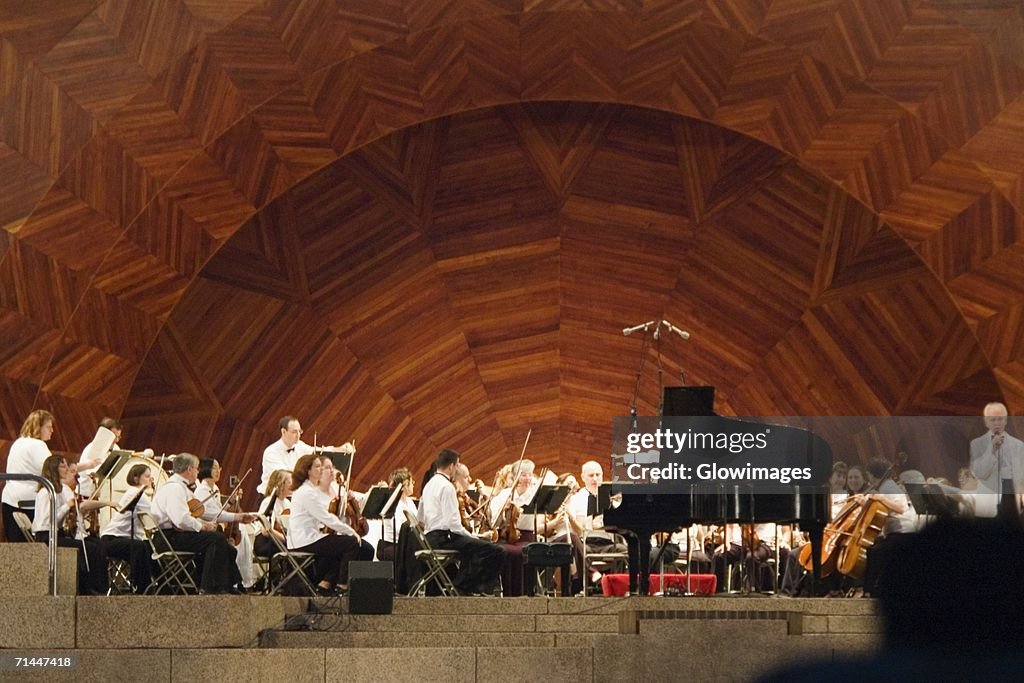 Group of musicians on stage, Boston, Massachusetts, USA