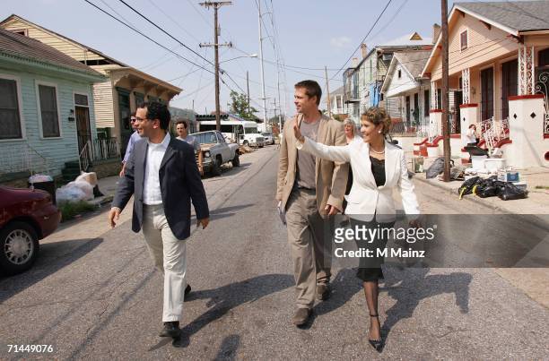 Actor Brad Pitt, Dean of Architecture at Tulane Reed Kroloff and council member Cynthia Willard-Lewis visit areas affected by hurricane Katrina...