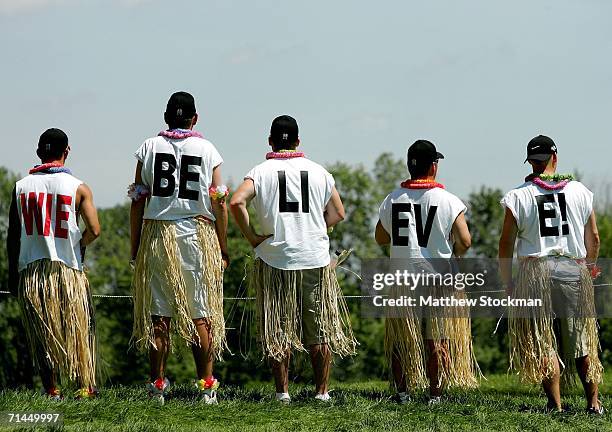 Michelle Wie fans during the second round of the John Deere Classic July 14, 2006 at TPC Deere Run in Silvis, Illinois.