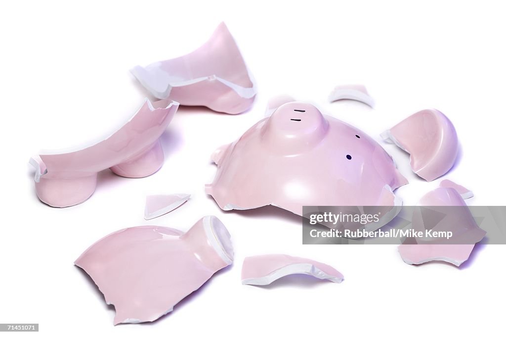 Close-up of a broken piggy bank