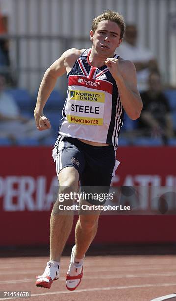 Andrew Steele in action in the 400 Metres during the Norwich Union European Trials at the Manchester Regional Arena on July 15, 2006 in Manchester,...