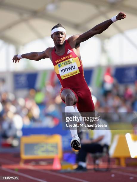 Phillips Idowu of Belgrave Harriers during the men's triple jump during the Norwich Union European Trials at the Manchester Regional Arena on July...