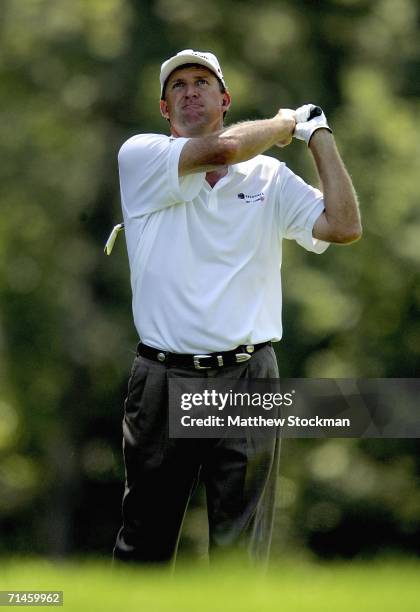 Steve Jones hits out of the sixth fairway during the final round of the John Deere Classic July 16, 2006 at TPC Deere Run in Silvis, Illinois.