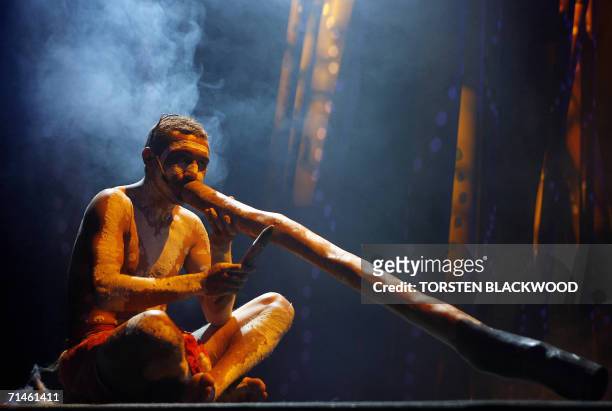 Ngemba Aborigine David Little plays the didgeridoo during the opening ceremony of the inaugural First Nations Economic Opportunities Conference in...
