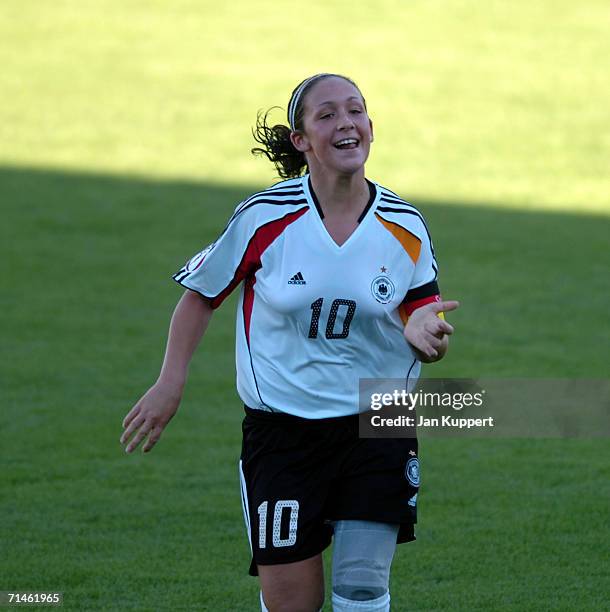 Nadine Kessler of Germany celebrates scoring the second goal during the Women's U19 European Championship Final Round match between Germany and...