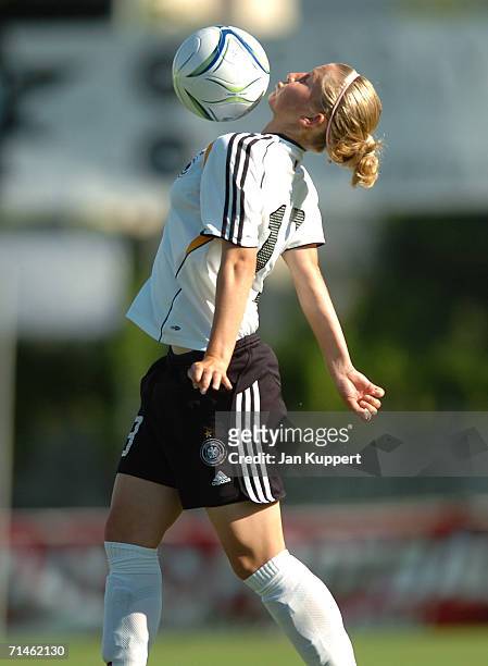 Juliane Hoefler in action during the Women's U19 European Championship Final Round match between Germany and Belgium at Stadium of FC Solothurn on...