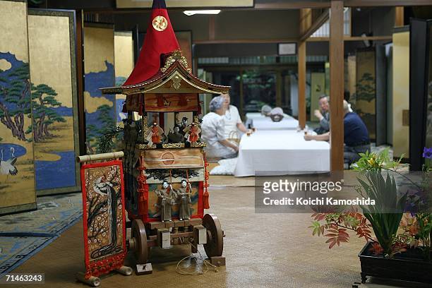 Model of a double-decker float is displayed in a private house during the Gion Festival July 17, 2006 in Kyoto, Japan. The traditional festival...