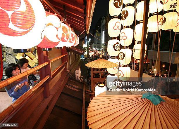 Japanese paper lanterns are seen during the Gion Festival July 17, 2006 in Kyoto, Japan. The traditional festival started in 869 AD after a plague...