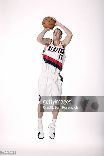 Sergio Rodriguez, the Portland Trail Blazers' new draft pick, poses during a portrait session July 6, 2006 in Portland, Oregon. Rodriguez, who played...