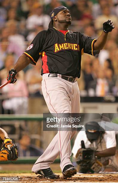 Amercian League All-Star David Ortiz of the Boston Red Sox bats during the CENTURY 21 Home Run Derby at PNC Park on July 10, 2006 in Pittsburgh,...