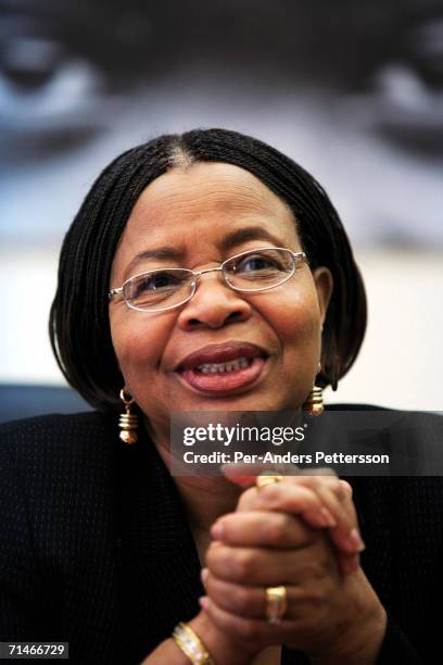 Graca Machel talks about the work of her NGO, Community Development Foundation on June 15, 2006 in her offices in Maputo, Mozambique. The former...