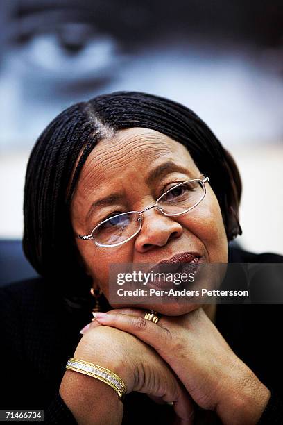 Graca Machel talks about the work of her NGO, Community Development Foundation on June 15, 2006 in her offices in Maputo, Mozambique. The former...