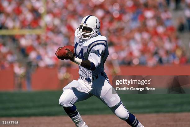 Running back Owen Gill of the Indianapolis Colts rushes for yards during a game against the San Francisco 49ers at Candlestick Park on October 5,...