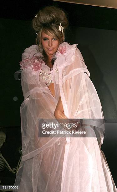 Former Miss Universe Jennifer Hawkins poses at the launch of the new Lovable campaign and summer 2006 collection held at the Australian Museum on...