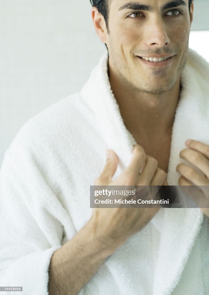 Man wearing bathrobe