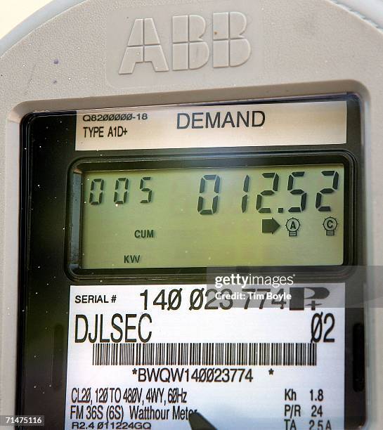 Power-usage meter displays a reading at a commercial facility July 18, 2006 in Mount Prospect, Illinois. As hot weather has blanketed much of the...