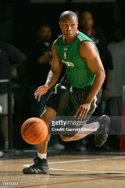 Sebastian Telfair of the Boston Celtics brings the ball upcourt during the game against the Los Angeles Clippers in the 2006 Toshiba Vegas Summer...