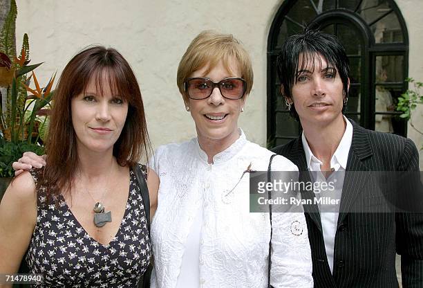 Jody Hamilton, her mother comedienne Carol Burnett, and Lonny Johnson attend the dedication ceremony for the Carrie Hamilton Theatre, formerly the...