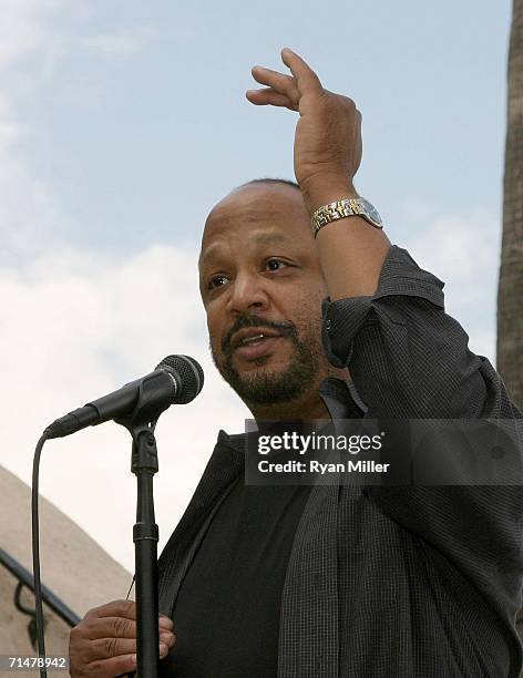 Sheldon Epps, artistic director of the Pasadena Playhouse speaks at the dedication ceremony for the Carrie Hamilton Theatre, formerly the Balcony...