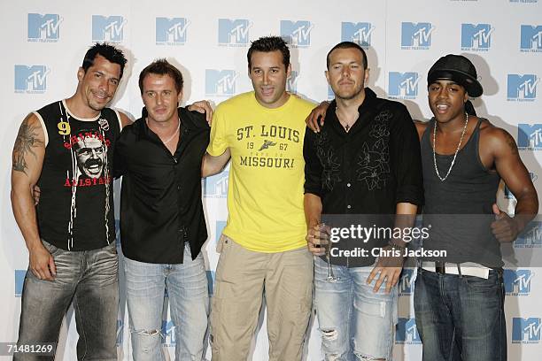 Members of the New MTV program 'Totally Boyband' Danny Wood, Jimmy Constable, Dane Bowers, Lee Latchford Evans and Bradley McIntosh pose for a...