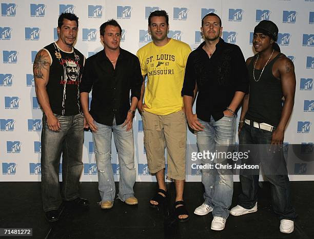 Members of the New MTV program 'Totally Boyband' Danny Wood, Jimmy Constable, Dane Bowers, Lee Latchford Evans and Bradley McIntosh pose for a...