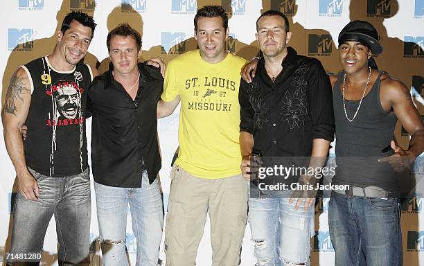 Members of the New MTV program 'Totally Boyband' Danny Wood, Jimmy Constable, Dane Bowers, Lee Latchford Evans and Bradley McIntosh pose for a...