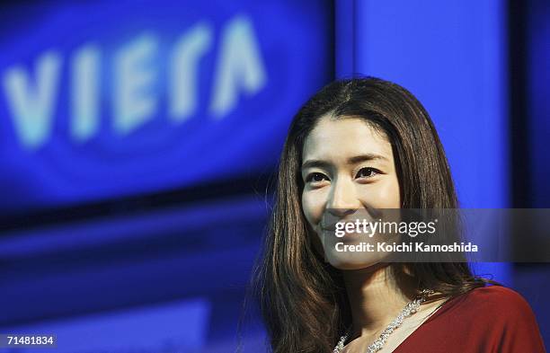 Japanese actress Koyuki attends a press conference unveiling the world's largest plasma television, measuring 103 inches on the viewing angle, at the...