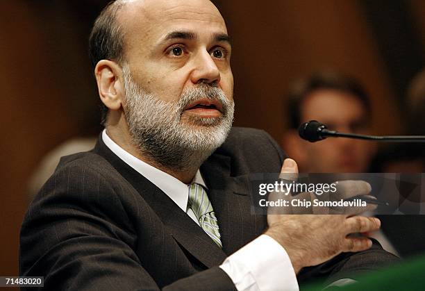 Federal Reserve Chairman Ben Bernanke testifies before the U.S. Senate Banking, Housing and Urban Affairs Committee on Capitol Hill July 19, 2006 in...