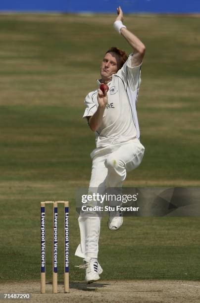 Gloucestershire bowler Steve Kirby bowls during the first day of the Liverpool and Victoria county cricket championship match between Worcestershire...