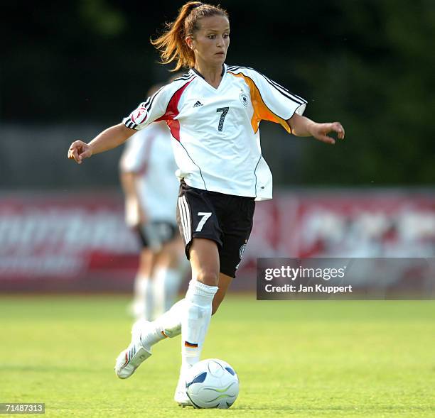 Fatmire Bajramaj of Germany in action during the Women's U19 European Championship Semi Final between Germany and Russia at Stadium Neufeld on July...