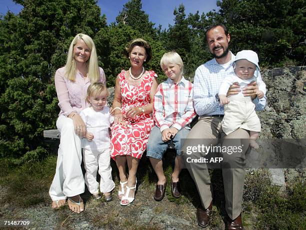 Norwegian Crown Princess Mette-Marit, princess Ingrid Alexandra, Queen Sonja, Marius Hoiby, son of the Crown Princess, Crown Prince Haakon and prince...