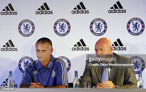 Manager Jose Mourinho and Chief Executive Peter Kenyon speak to the media at the Chelsea Football Club Kit Launch Press Conference at Stamford Bridge...