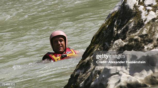 Thomas Doll coach of Hamburg SV takes part in a white-water rafting tour on the Saalbach River on July 20, 2006 in Lofers near Salzburg, Germany. The...