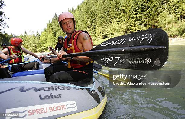 Thomas Doll coach of Hamburg SV takes part in a white-water rafting tour on the Saalbach River on July 20, 2006 in Lofers near Salzburg, Germany. The...