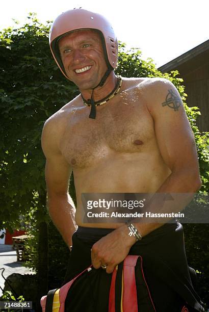 Thomas Doll coach of Hamburg SV takes part in a white-water rafting tour on the Saalbach River on July 20, 2006 in Lofers near Salzburg, Germany. The...