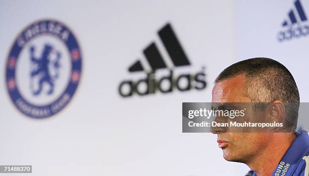 Manager Jose Mourinho speaks to the media at the Chelsea Football Club Kit Launch Press Conference at Stamford Bridge on July 20, 2006 in London,...
