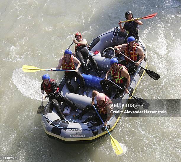 Thomas Doll coach of Hamburg SV and his team takes part in a white-water rafting tour on the Saalbach River on July 20, 2006 in Lofers near Salzburg,...