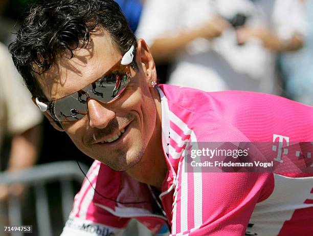 Andreas Kloeden of Germany and T-Mobile waits for the start of Stage 18 of the 93rd Tour de France between Morzine-Avoriaz and Macon on July 21, 2006...