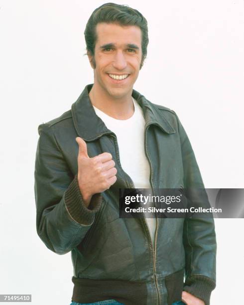 American actor Henry Winkler as Arthur 'Fonzie' Fonzarelli in 'Happy Days', circa 1975.