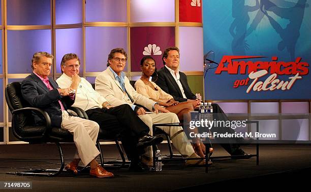 Host Regis Philbin, executive producer Ken Warwick, judges David Hasselhoff, Brandy and Piers Morgan of the show "America's Got Talent" attend the...