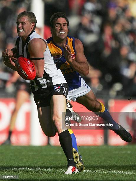 Tarkyn Lockyer for Collingwood in action during the round 16 AFL match between the Collingwood Magpies and the West Coast Eagles at the Telstra Dome...