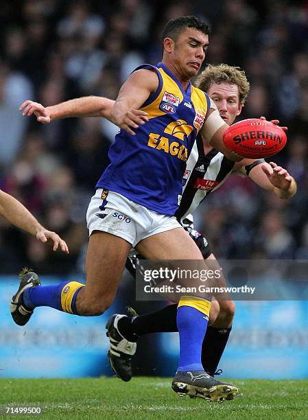 Daniel Kerr for the Eagles in action during the round 16 AFL match between the Collingwood Magpies and the West Coast Eagles at the Telstra Dome July...