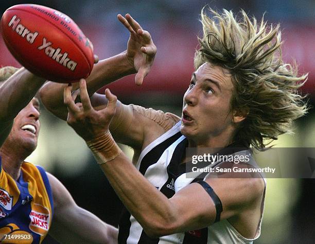 Dale Thomas for Collingwood in action during the round 16 AFL match between the Collingwood Magpies and the West Coast Eagles at the Telstra Dome...