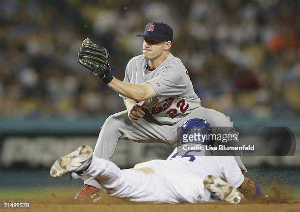 Rafael Furcal of the Los Angeles Dodgers steals second base in the 8th inning against David Eckstein of the St. Louis Cardinals on July 21, 2006 at...