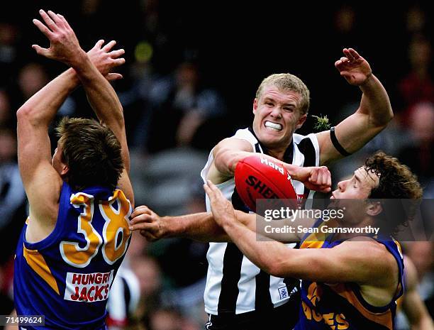 Tarkyn Lockyer for Collingwood in action during the round 16 AFL match between the Collingwood Magpies and the West Coast Eagles at the Telstra Dome...