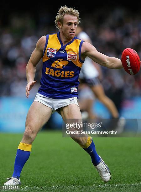 Michael Braun for the Eagles in action during the round 16 AFL match between the Collingwood Magpies and the West Coast Eagles at the Telstra Dome...