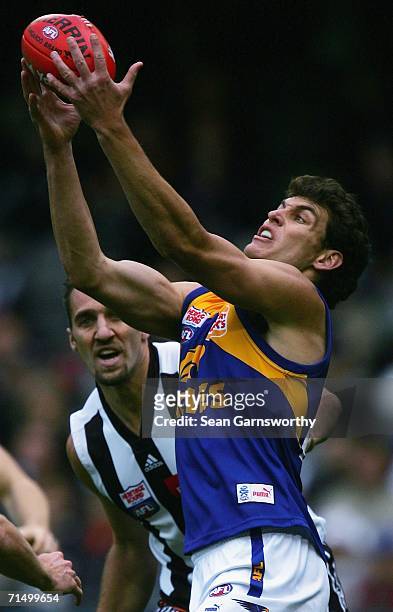 Mark Seaby for the Eagles in action during the round 16 AFL match between the Collingwood Magpies and the West Coast Eagles at the Telstra Dome July...