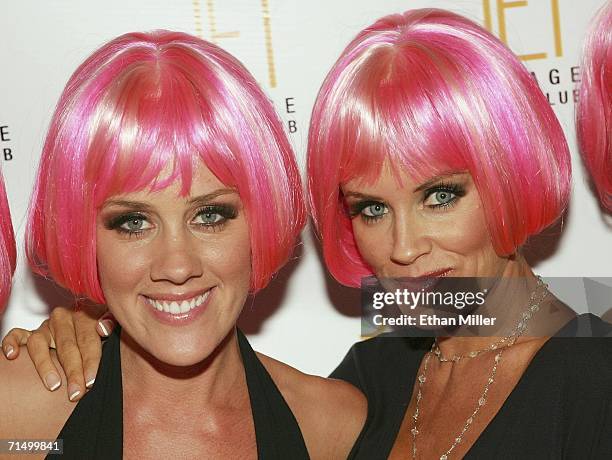 Model Amy McCarthy and her sister, actress Jenny McCarthy, arrive at the Jet Nightclub at The Mirage Hotel & Casino for Amy McCarthy's birthday party...