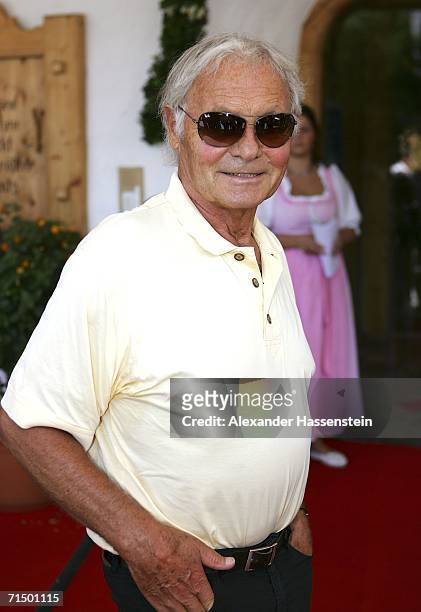 German TV presenter Harry Valerien arrives at the Wedding party of Heidi and Franz Beckenbauer at the Hotel Stanglwirt on July 22, 2006 in Going near...